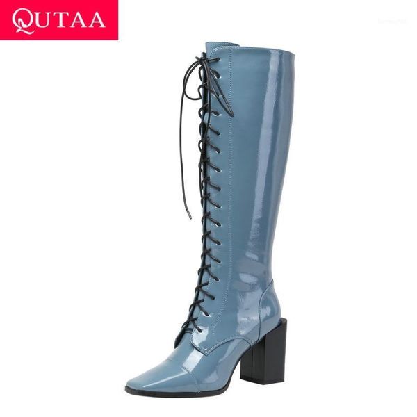 boots qutaa 2021 square toe fashion knee high patent leather heel women lace up zipper ladies shoes size 34-391, Black
boots qutaa 2021 square toe fashion knee high patent leather heel women lace up zipper ladies shoes size 34-391, Black