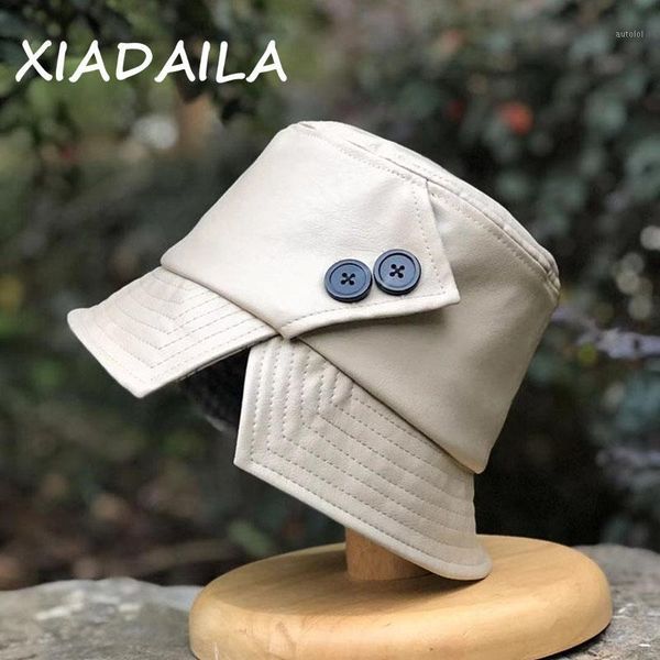 spring and autumn women's basin cap pu leather button fisherman's hat leather autumn and winter japanese korean hat1, Blue;gray
spring and autumn women's basin cap pu leather button fisherman's hat leather autumn and winter japanese korean hat1, Blue;gray