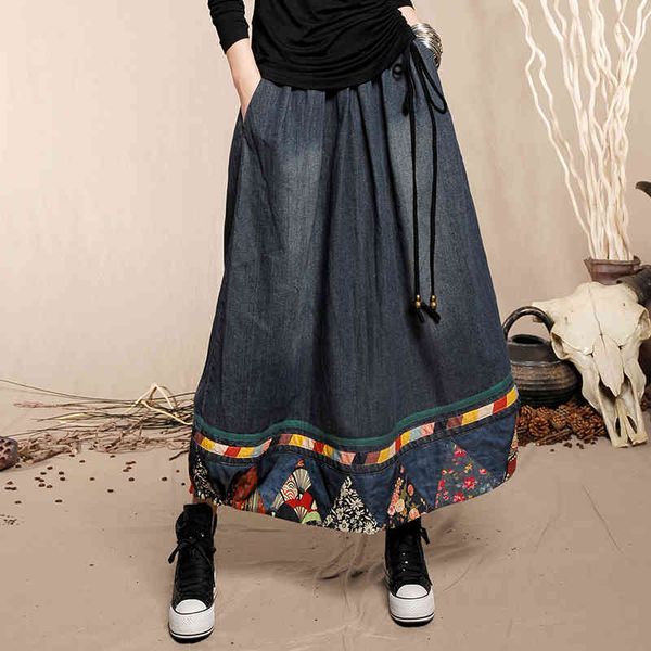 skirts fashion chinese style long maxi a-line elastic waist plus size floral print denim jeans women patchwork skirt t7ma, Black
skirts fashion chinese style long maxi a-line elastic waist plus size floral print denim jeans women patchwork skirt t7ma, Black