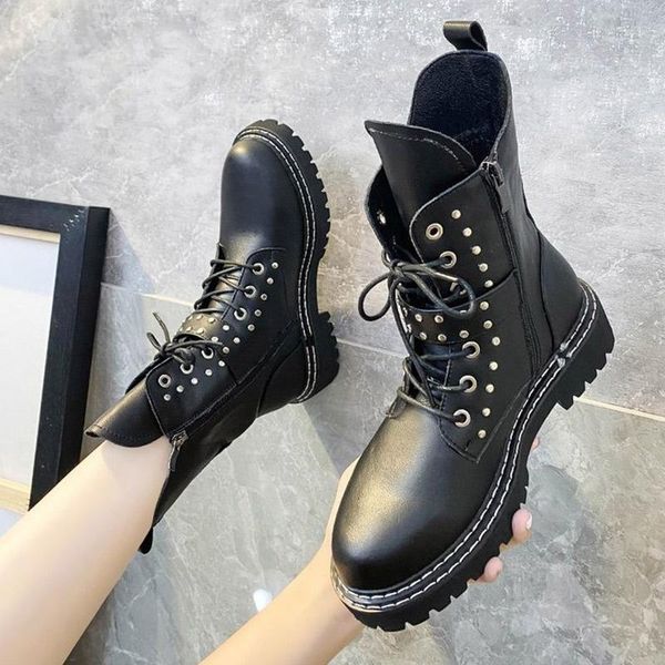 women mid calf boots lace up ladies buckle strap rivet cool boots platform shoes female footwear 2020 sewing zip fashion, Black
women mid calf boots lace up ladies buckle strap rivet cool boots platform shoes female footwear 2020 sewing zip fashion, Black