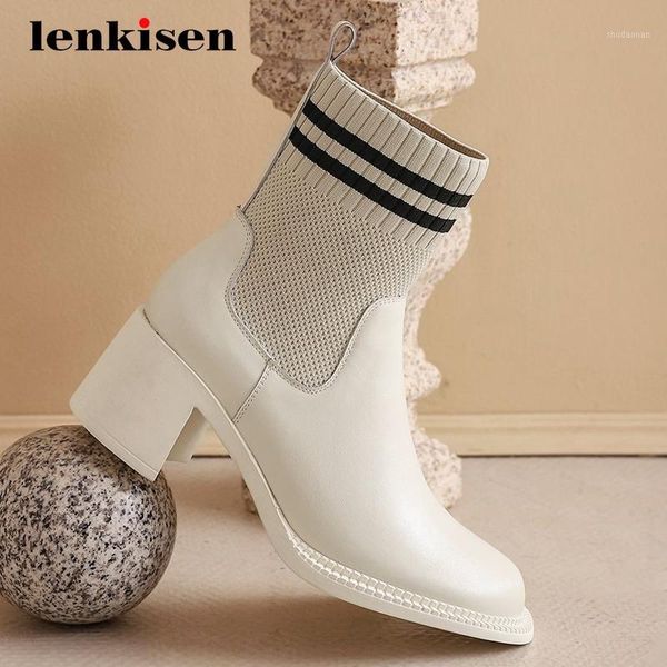 boots lenkisen sock natural leather knitting mixed colors gorgeous thick high heel round toe slip on pretty girl ankle l681, Black
boots lenkisen sock natural leather knitting mixed colors gorgeous thick high heel round toe slip on pretty girl ankle l681, Black