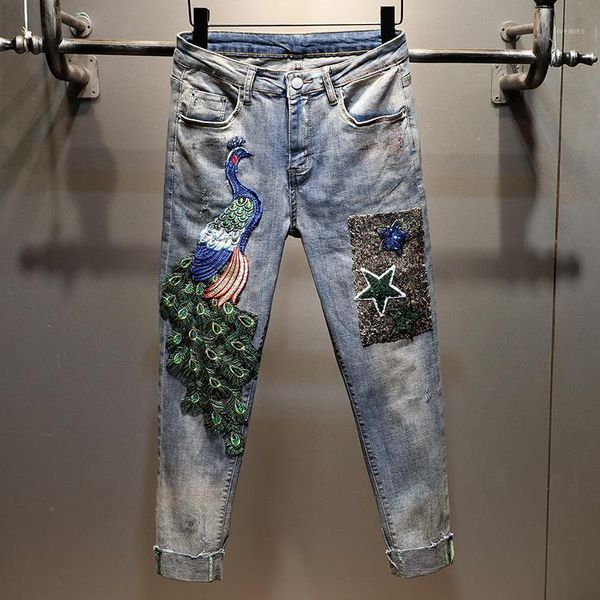 female trousers 2020 new spring summer embroidery peacock ultra long denim pants high waist casual women pencil jeans students1, Blue
female trousers 2020 new spring summer embroidery peacock ultra long denim pants high waist casual women pencil jeans students1, Blue
