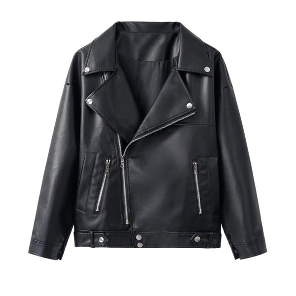 women's leather & faux loose pu jacket women classic moto biker autumn winter lady basic coat plus size outerwear, Black
women's leather & faux loose pu jacket women classic moto biker autumn winter lady basic coat plus size outerwear, Black