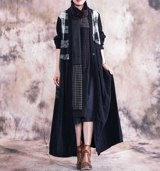 bhdd new art mori women's cotton and linen coat v-neck knee-length plaid stitching with black plus loose long coat jackets, Black;brown
bhdd new art mori women's cotton and linen coat v-neck knee-length plaid stitching with black plus loose long coat jackets, Black;brown