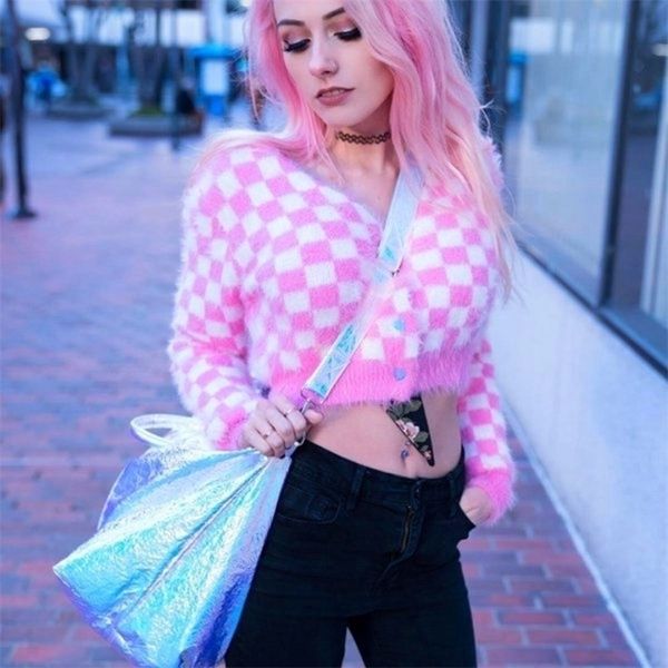 spring newly pink grid short women mink cashmere v-neck cardigans fashion slim ladies knitted soft sweater long sleeve 201128, White;black
spring newly pink grid short women mink cashmere v-neck cardigans fashion slim ladies knitted soft sweater long sleeve 201128, White;black