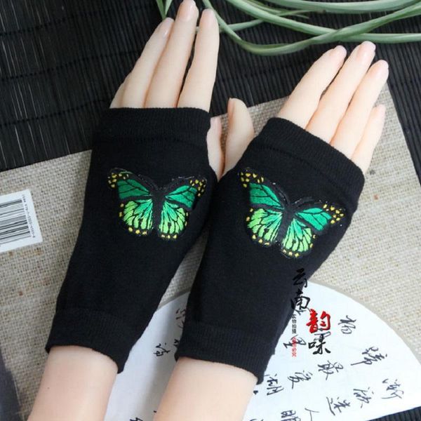 five fingers gloves mittens women' autumn flower warm winter half finger embroidery black with butterfly, Blue;gray
five fingers gloves mittens women' autumn flower warm winter half finger embroidery black with butterfly, Blue;gray