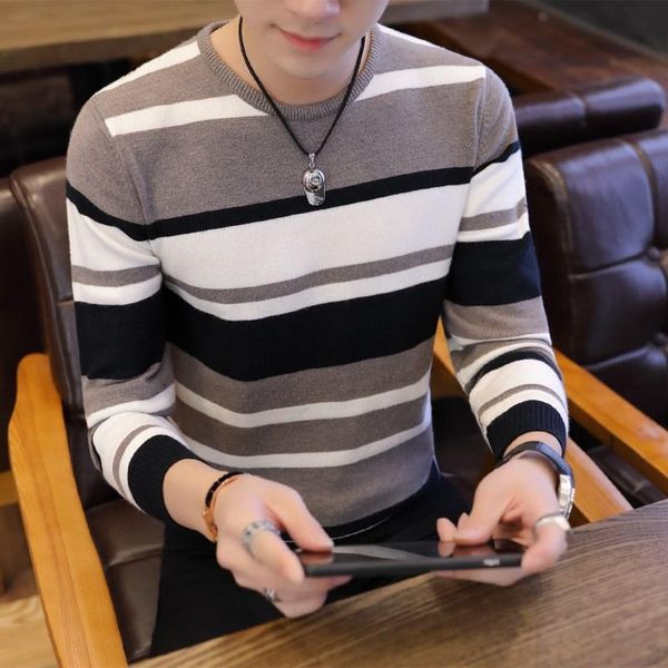 men's sweaters nice autumn and winter men sweater garden collar striped casual slim knit pullover, White;black
men's sweaters nice autumn and winter men sweater garden collar striped casual slim knit pullover, White;black