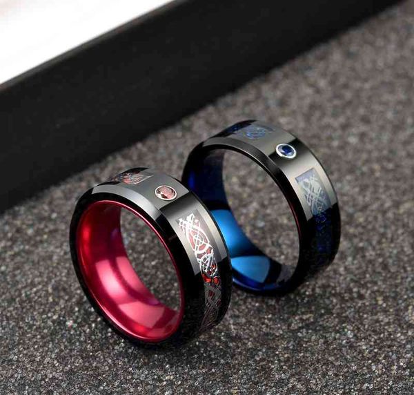 2022 fashion 8mm men stainless steel celtic dragon ring inlaid red zircon stone blue carbon fibre wedding band, Silver
2022 fashion 8mm men stainless steel celtic dragon ring inlaid red zircon stone blue carbon fibre wedding band, Silver
