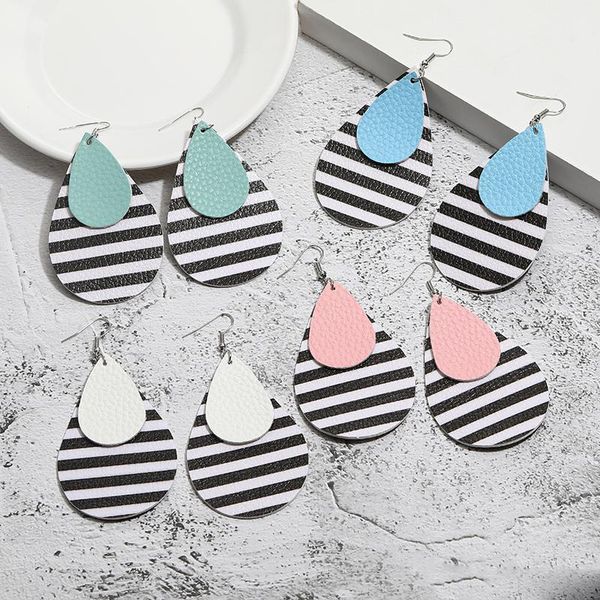 women colorful pu leather earrings black and white stripes waterdrop double layer drop earring designer jewelry christmas gift, Silver
women colorful pu leather earrings black and white stripes waterdrop double layer drop earring designer jewelry christmas gift, Silver
