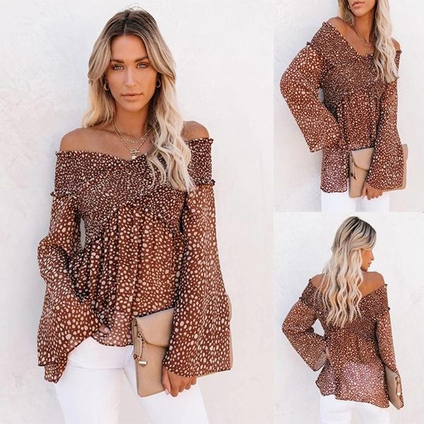 women long sleeve leopord print irregular horizontal neck pullover loose blouse shirt, White
women long sleeve leopord print irregular horizontal neck pullover loose blouse shirt, White