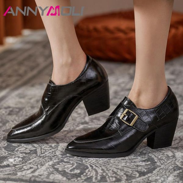 dress shoes annymoli women block heels pumps genuine leather high heel pointed toe female footwear buckle brown spring 42, Black
dress shoes annymoli women block heels pumps genuine leather high heel pointed toe female footwear buckle brown spring 42, Black