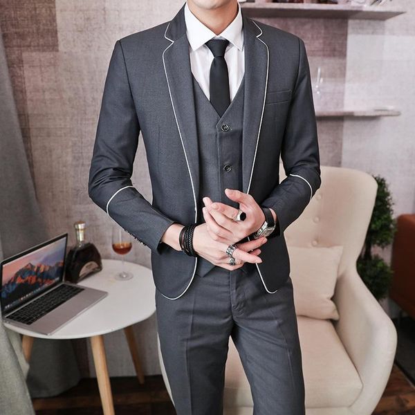 hoho 2020 men casual suit youth handsome selvage slim fit suit groom marriage formal dress three pieces, White;black
hoho 2020 men casual suit youth handsome selvage slim fit suit groom marriage formal dress three pieces, White;black