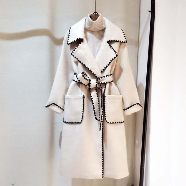 2020 autumn winter fashion wool long coat women notched long sleeve pocket sashes overcoat korean casual loose jacket outerwear, Black
2020 autumn winter fashion wool long coat women notched long sleeve pocket sashes overcoat korean casual loose jacket outerwear, Black