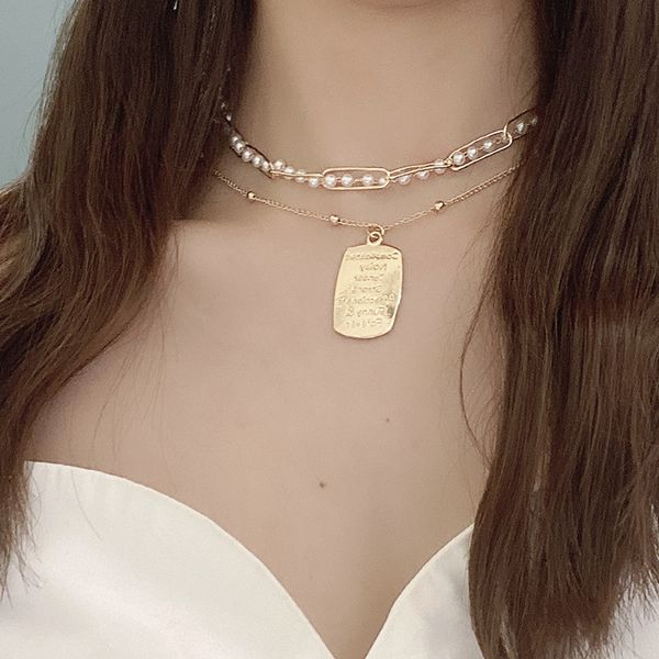 European and American multi-layer women's Pearl English letter Tag Necklace ins style simple fashion show thin clavicle chain, Silver
European and American multi-layer women's Pearl English letter Tag Necklace ins style simple fashion show thin clavicle chain, Silver