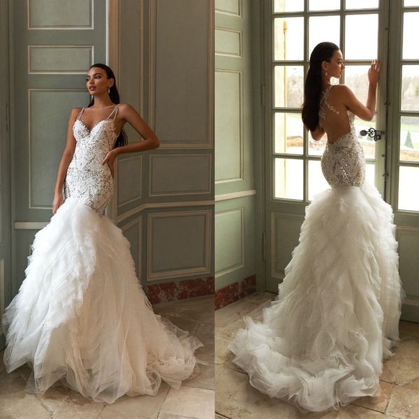 ruffles mermaid wedding dresses beading spaghetti sequines arabic country bridal gowns backless wedding robe vestidos de novia, White
ruffles mermaid wedding dresses beading spaghetti sequines arabic country bridal gowns backless wedding robe vestidos de novia, White