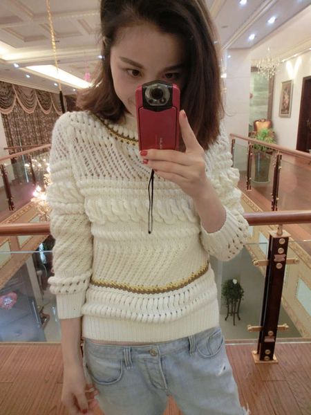 heavy needle pullover l689, White;black