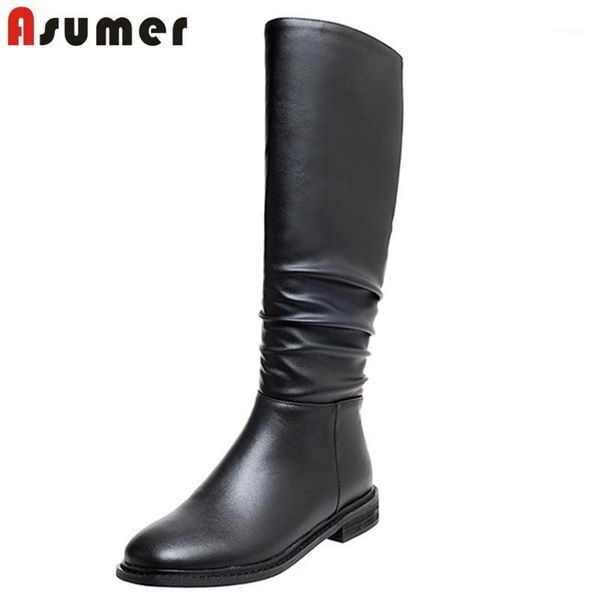 boots asumer 2021 genuine leather +pu knee high women pleated zipper autumn winter low heel casual shoes boots1, Black
boots asumer 2021 genuine leather +pu knee high women pleated zipper autumn winter low heel casual shoes boots1, Black