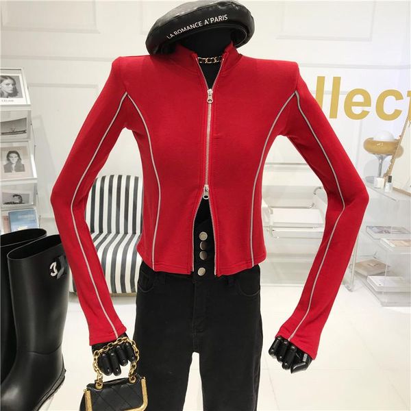 double zipper cardigan short jacket women's winter 2021 new design sense bottom long sleeve tight skinny sports top, Black;brown
double zipper cardigan short jacket women's winter 2021 new design sense bottom long sleeve tight skinny sports top, Black;brown