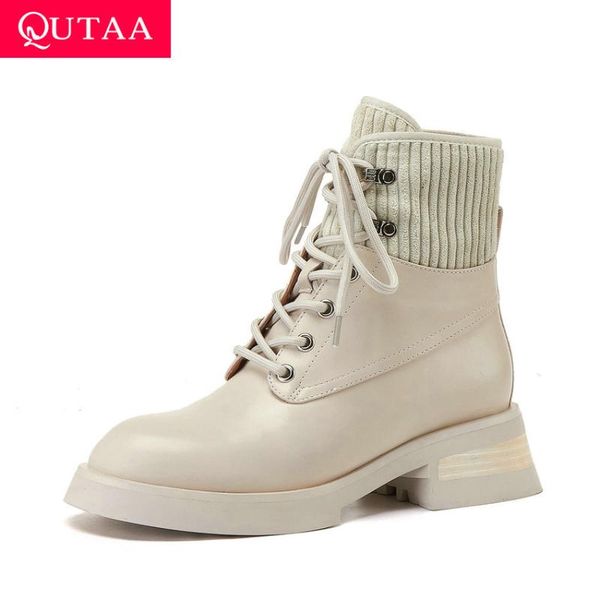 qutaa 2021 corduroy cow leather ankle boots casual round toe lace up women shoes square heel all match short boots size 34-39, Black
qutaa 2021 corduroy cow leather ankle boots casual round toe lace up women shoes square heel all match short boots size 34-39, Black