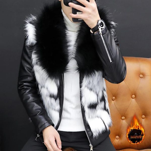 2021 men's cool fur collar leather coat youth fleece thickened faux fur pu leather, Black
2021 men's cool fur collar leather coat youth fleece thickened faux fur pu leather, Black