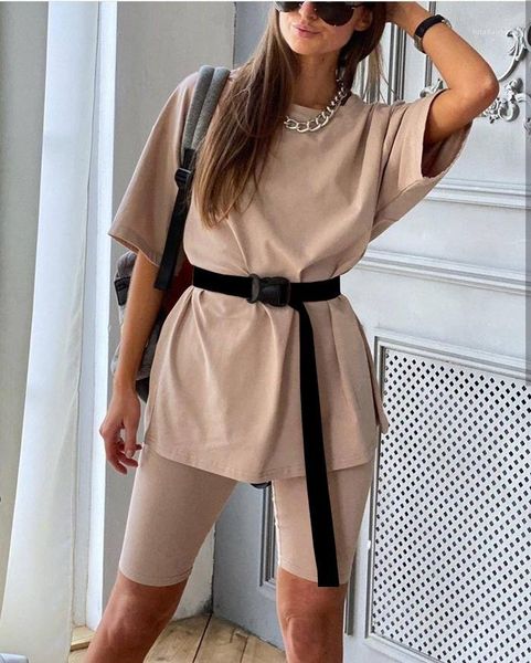t-shirts two piece sets outfit women tracksuits with sashes loose shirt and biker shorts casual short sleeve o-neck women, Gray
t-shirts two piece sets outfit women tracksuits with sashes loose shirt and biker shorts casual short sleeve o-neck women, Gray