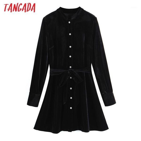 tangada women black velvet dress with slash long sleeve beading buttons females mini dresses vestidos sl1511, Black;gray
tangada women black velvet dress with slash long sleeve beading buttons females mini dresses vestidos sl1511, Black;gray