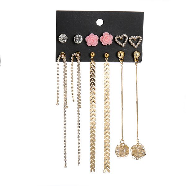 factory designer dainty luxury combination amazon style heart-shaped earrings set 6 pairs of plate long chain tassel pearl woman earring, Golden;silver
factory designer dainty luxury combination amazon style heart-shaped earrings set 6 pairs of plate long chain tassel pearl woman earring, Golden;silver