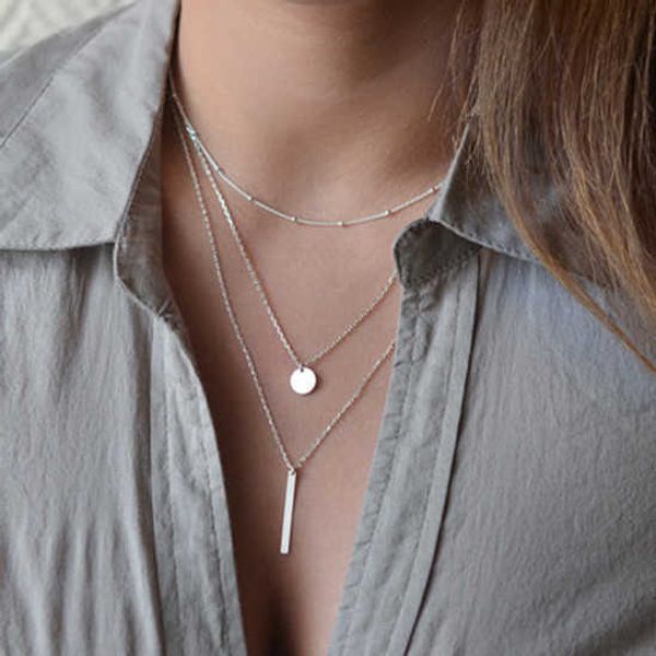 new simple copper bead chain metal strip sequin fashion versatile multi-layer necklace women's short necklace, Silver
new simple copper bead chain metal strip sequin fashion versatile multi-layer necklace women's short necklace, Silver