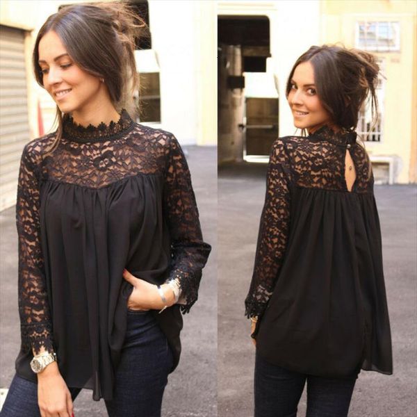 women summer long sleeve tunic lace flower blouse tee shirt women loose high neck pullover vintage shirt, White
women summer long sleeve tunic lace flower blouse tee shirt women loose high neck pullover vintage shirt, White
