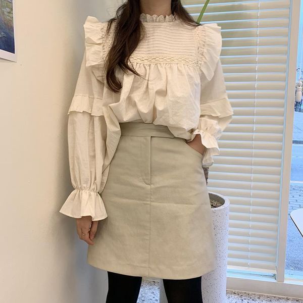 2020 spring new women blouses stand collar loose pleated ruffles stitching long sleeve doll shirt office lady blusas, White
2020 spring new women blouses stand collar loose pleated ruffles stitching long sleeve doll shirt office lady blusas, White