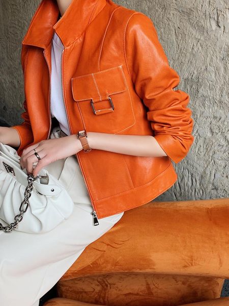new leather sheepskin leather women cultivate morality short paragraph locomotive women's jackets coat lapels, Black
new leather sheepskin leather women cultivate morality short paragraph locomotive women's jackets coat lapels, Black