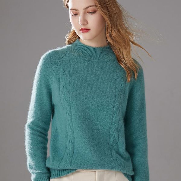 women's sweaters half turtleneck plush mink cashmere chain cable high o-neck pullover women sweater fluffy warm cozy solid knitted, White;black
women's sweaters half turtleneck plush mink cashmere chain cable high o-neck pullover women sweater fluffy warm cozy solid knitted, White;black