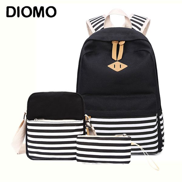 diomo school bag sets for girls women's canvas striped backpack for teenage girls female book bag kids t200709
diomo school bag sets for girls women's canvas striped backpack for teenage girls female book bag kids t200709