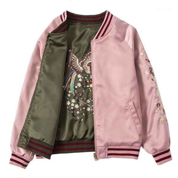 women's jackets phoenix embroidery both sides wear baseball jacket student girls spring and autumn short satin pilot bf loose bomber co, Black;brown
women's jackets phoenix embroidery both sides wear baseball jacket student girls spring and autumn short satin pilot bf loose bomber co, Black;brown
