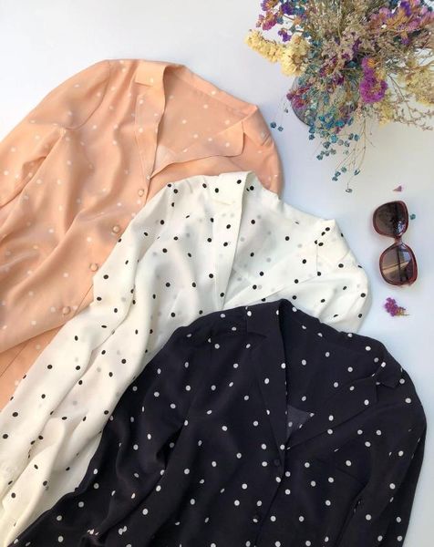 100% silk sand washed shirt women vintage dot print simple style female turn-down collar blouse1, White
100% silk sand washed shirt women vintage dot print simple style female turn-down collar blouse1, White