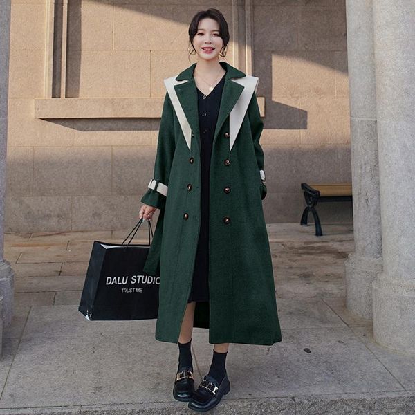 women's wool & blends woolen coat long 2021 winter korean double-breasted lapel stitching fashion loose thicken artificial gz6, Black
women's wool & blends woolen coat long 2021 winter korean double-breasted lapel stitching fashion loose thicken artificial gz6, Black
