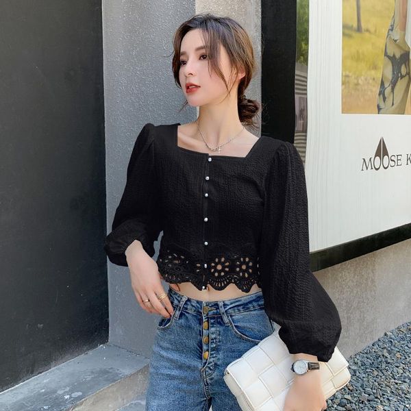 coigarsam полная рубашка женские топы весенние кружева слоеный рукав квадратный воротник женские рубашки белый черный 8304, White 
coigarsam полная рубашка женские топы весенние кружева слоеный рукав квадратный воротник женские рубашки белый черный 8304, White