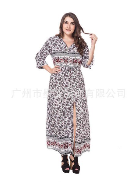 plus medium sleeve dress cotton new print button lace up slit long beach skirt, Black;gray
plus medium sleeve dress cotton new print button lace up slit long beach skirt, Black;gray