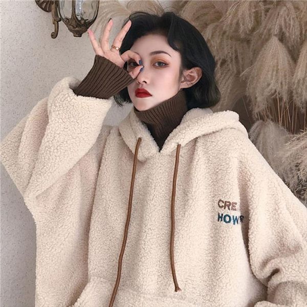 women hoodies lamb wool fake two piece hooded sweatshirts 2020 knitted halter coats ladies winter autumn warm pullovers, Black
women hoodies lamb wool fake two piece hooded sweatshirts 2020 knitted halter coats ladies winter autumn warm pullovers, Black