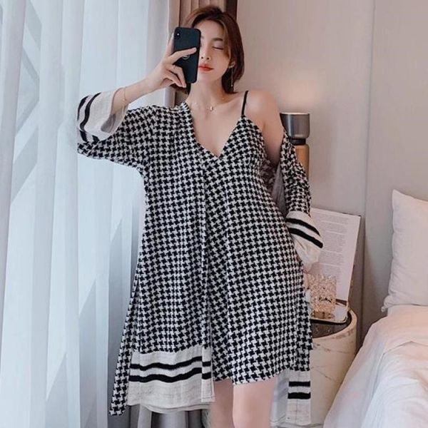 Silky Plaid Nightgown Satin 2PCS Robe Set Sexy Female Casual Sleepwear Kimono Bathrobe Gown Soft Intimate Lingerie Homewear, Style 1
Silky Plaid Nightgown Satin 2PCS Robe Set Sexy Female Casual Sleepwear Kimono Bathrobe Gown Soft Intimate Lingerie Homewear, Style 1
