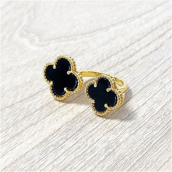 four leaf clover black gem lady gold rings for woman flower rings for women agate shell fashion jewelry for women with box with stamp, Silver
four leaf clover black gem lady gold rings for woman flower rings for women agate shell fashion jewelry for women with box with stamp, Silver