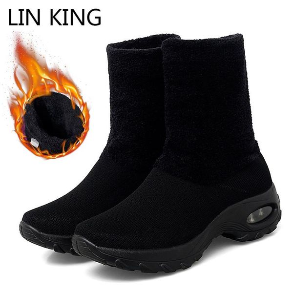 lin king fashion air cushion women snow boots platform shoes warm fur mid calf sock botas socofy outdoor casual winter sneakers, Black 
lin king fashion air cushion women snow boots platform shoes warm fur mid calf sock botas socofy outdoor casual winter sneakers, Black