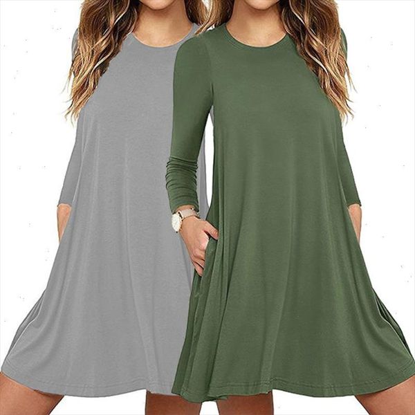 womens autumn long sleeve round neck plain t shirt dress solid color pleated swing casual loose pullover streetwear with pockets, Black;gray
womens autumn long sleeve round neck plain t shirt dress solid color pleated swing casual loose pullover streetwear with pockets, Black;gray