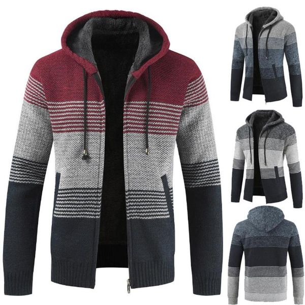 men winter color block stripes pockets zip thick warm fleece coat knitted jacket hoodies oversized sweatshirts men print hooded, Black;brown
men winter color block stripes pockets zip thick warm fleece coat knitted jacket hoodies oversized sweatshirts men print hooded, Black;brown