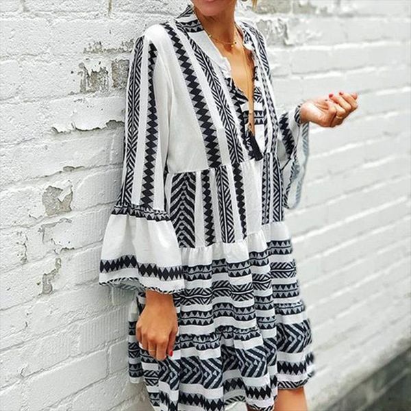 boho striped geometry print women dress bohemian loose flare sleeve v neck ladies dresses 2020 summer beach vestidos, Black;gray
boho striped geometry print women dress bohemian loose flare sleeve v neck ladies dresses 2020 summer beach vestidos, Black;gray