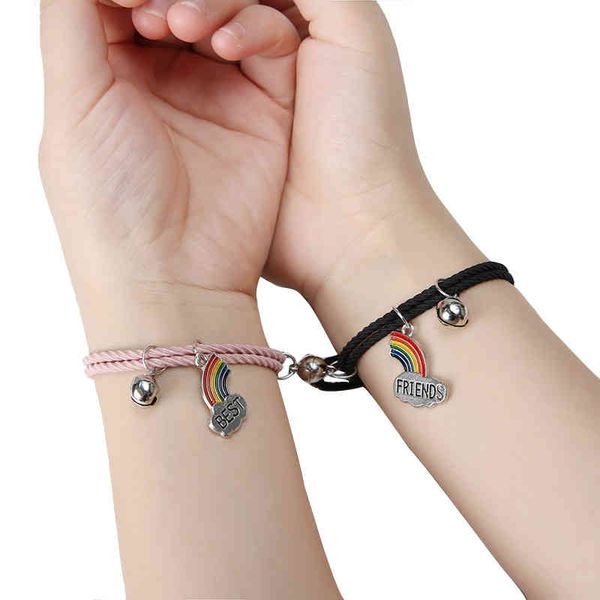 2pcs/pair magnet attract couple bracelet rainbow bell pendant friendship jewelry adjustable braided rope bangle for women men, Golden;silver
2pcs/pair magnet attract couple bracelet rainbow bell pendant friendship jewelry adjustable braided rope bangle for women men, Golden;silver