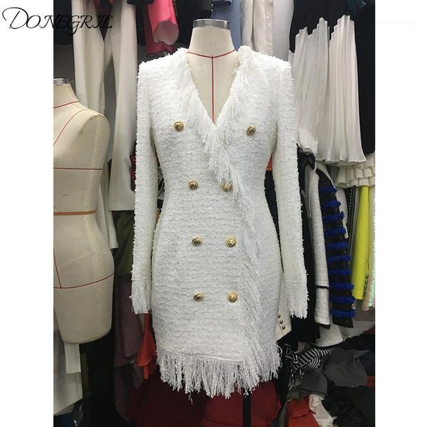 women autumn winter long sleeve tweed dress vintage v-neck female office lady double-breasted white black tassel dress1, Black;gray
women autumn winter long sleeve tweed dress vintage v-neck female office lady double-breasted white black tassel dress1, Black;gray