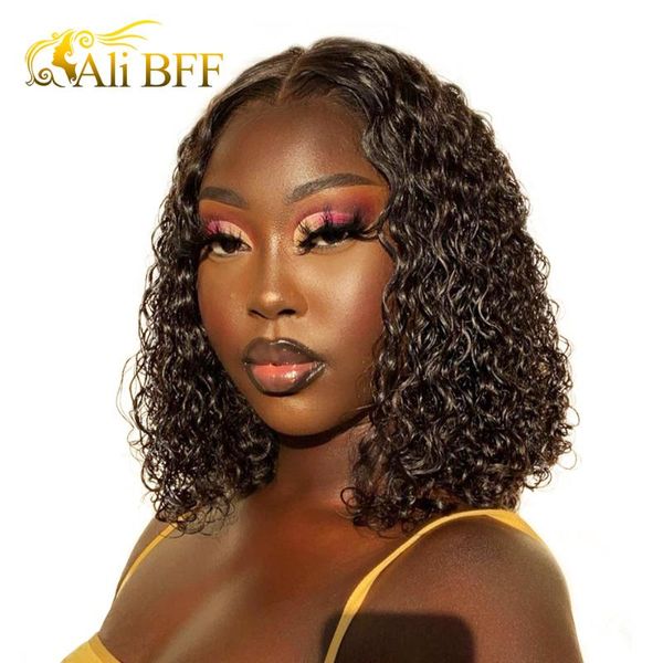 lace wigs water wave short bob for black women brazilian pre plucked deep curly human hair ali bff, Black;brown 
lace wigs water wave short bob for black women brazilian pre plucked deep curly human hair ali bff, Black;brown