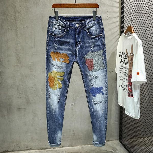 men's jeans vintage washed embroidery skinny men stretch slim feet pants hole the same biker, Blue
men's jeans vintage washed embroidery skinny men stretch slim feet pants hole the same biker, Blue