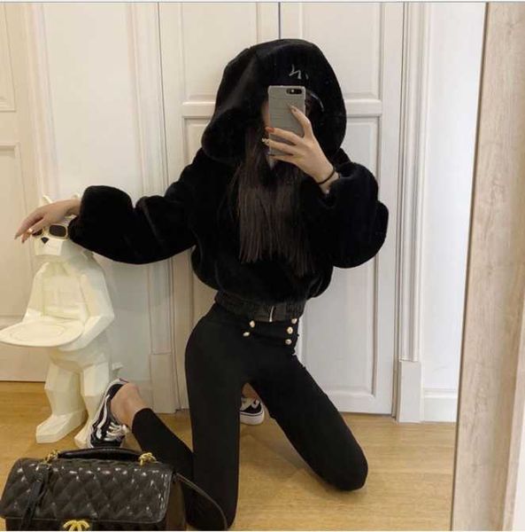 women's fur coat from artificial clothing self-cultivation environmental protection fur streetwear short hooded jacket female, Black
women's fur coat from artificial clothing self-cultivation environmental protection fur streetwear short hooded jacket female, Black